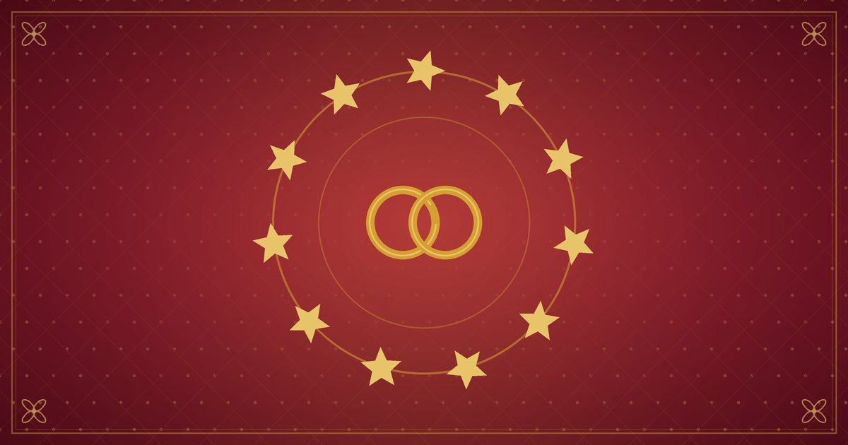 Illustration of eleven golden stars arranged in a circle, in red and gold